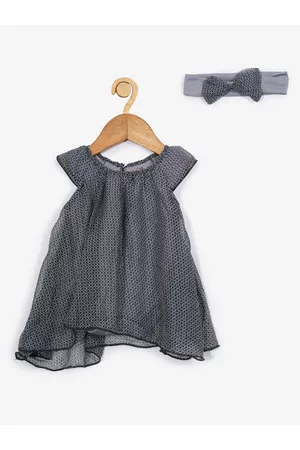 Creative Infant Girl Grey A-Line Dress with Hairband