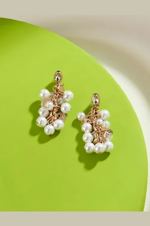 Accessorize London Women Pearls Studded Cluster Drop Earrings