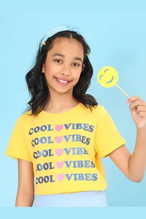 BONKIDS Girls Typography Printed Cotton T-shirt