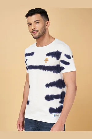 PEOPLE Blue & White Tie & Dye Slim Fit Cotton T-shirt
