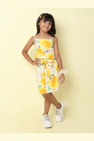 taffykids Girls Floral Printed Pure Linen Top With Skirt