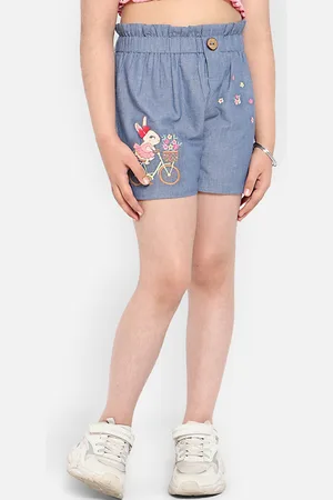 Nauti Nati Girls Mid-Rise Floral Embroidered Pure Cotton Shorts