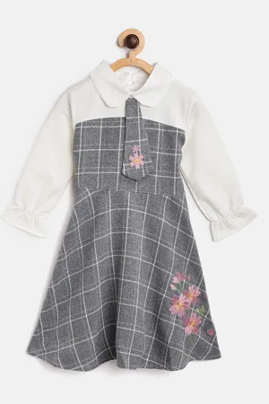 Kids On Board Girls Grey & White Checked Fit & Flare Dress