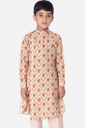 TABARD Boys Orange & Off White Geometric Printed Kurta