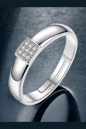 Myki Men Silver-Plated CZ-Studded Adjustable Finger Ring