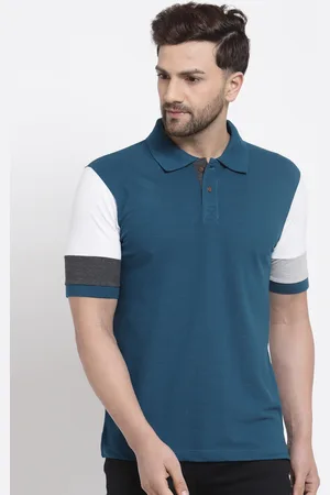 Kalt Men Blue Solid Polo Collar Pockets T-shirt