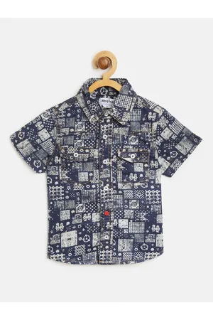 Nauti Nati Boys Navy Blue & Off-White Regular Fit Printed Casual Shirt