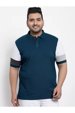 Kalt Men Plus Size Blue Colourblocked Polo Collar T-shirt