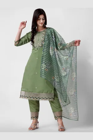 Berrylicious Floral Embroidered Thread Work Chanderi Cotton Kurta With Trousers & Dupatta