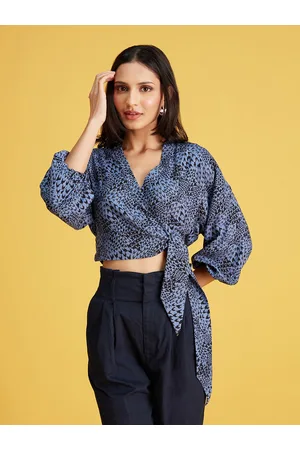 20Dresses Blue Floral Print Wrap Crop Top