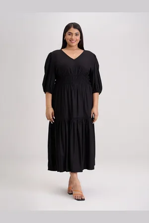 20Dresses Plus Size Black V-Neck Smocked Fit & Flare Tiered Maxi Dress