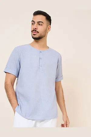 Styli Men Blue Half Placket Casual Shirt