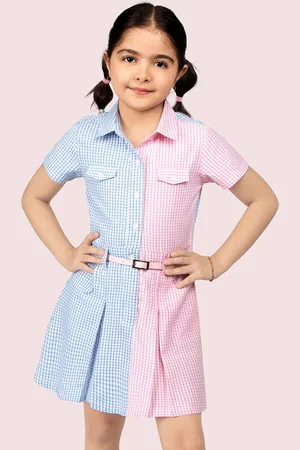 naughty ninos Girls Checked Seersucker Shirt Collar Shirt Dress