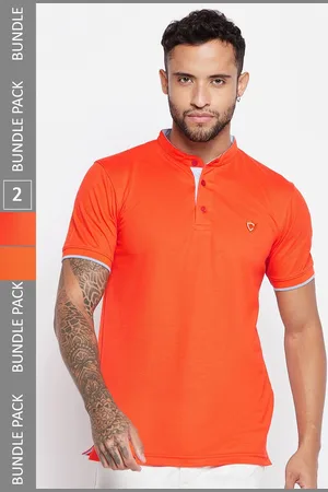 Camey Pack Of 2 Mandarin Collar Cotton Relaxed Fit T-shirt