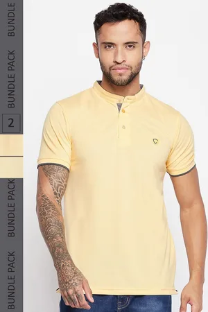 Camey Pack Of 2 Band Collar Relaxed Fit Casual Cotton T-shirts