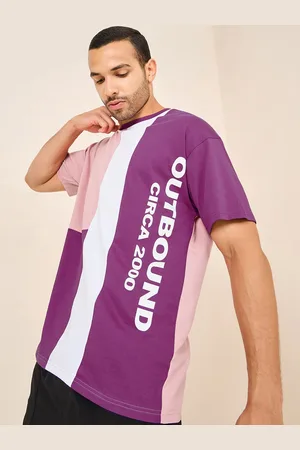 Styli Men Pink & Purple Colourblocked Pure Cotton Oversized T-shirt