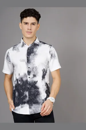 BRITISH CLUB Smart Ethnic Printed Faded Spread Collar Cotton Casual Slim Fit Shirt