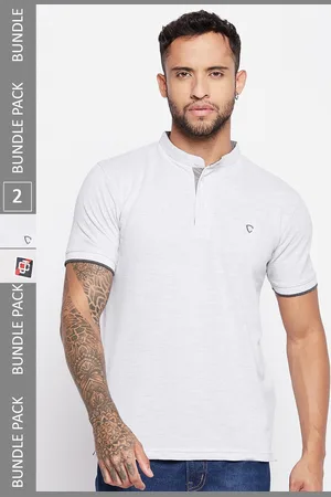 Camey Pack Of 2 Mandarin Collar Cotton Relaxed Fit T-shirt