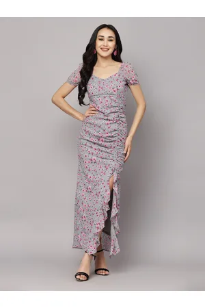 Aayu Floral Printed Sweetheart Neck Sheath Maxi Dress