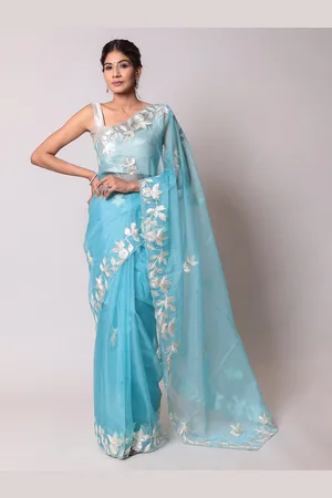 ZARI Floral Embroidered Organza Saree
