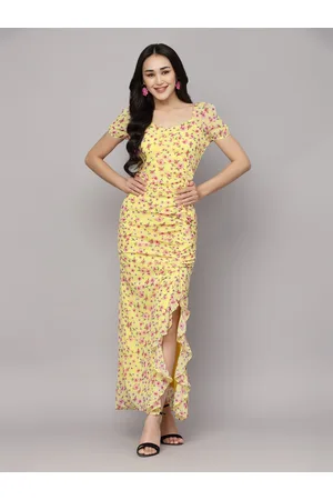 Aayu Floral Printed Sweetheart Neck Sheath Maxi Dress