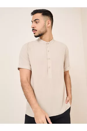 Styli Men Beige Solid Casual Shirt