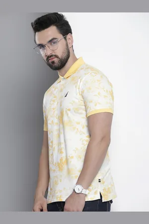 Nautica Men Floral Printed Polo Collar Pure Cotton T-shirt