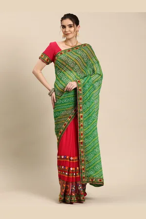 RAJGRANTH Bandhani Embroidered Pure Georgette Half & Half Saree