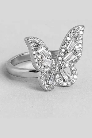 EL REGALO Silver-Plated & Stone-Studded Adjustable Finger Ring