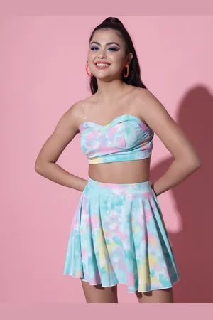 BAESD Abstract Printed Strapless Top With Skirt