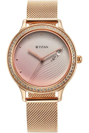Titan Women Rose-Gold-Plated Stainless Steel Bracelet Style Analogue Watch 2634WM05
