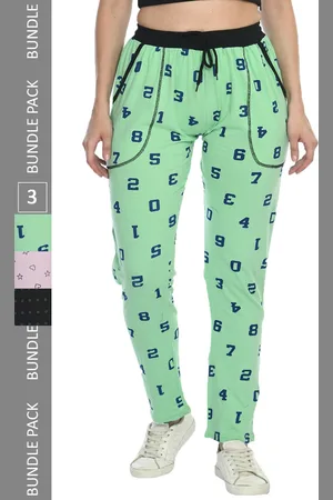 IndiWeaves Women Pack Of 3 Typography Printed Cotton Track Pants