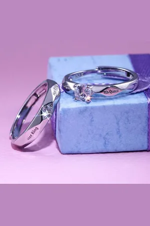 Meenaz Set Of 2 Silver-Plated & AD-Studded Couple Adjustable Finger Rings