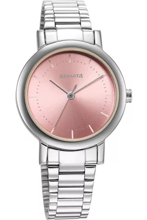 Sonata Women Brass Dial & Stainless Steel Bracelet Style Straps Analogue Watch 8174SM03