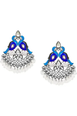Anouk Woman Oxidised Silver-Toned Peacocks Jhumkas Earrings