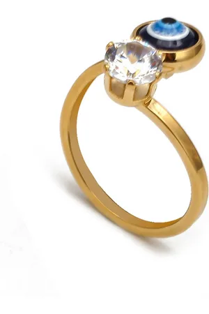 EL REGALO Gold Plated Stone-Studded Evil Eye Finger Ring