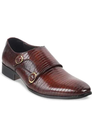 Metro Men Textured Leather Formal Monk Shoes With Buckle Detail