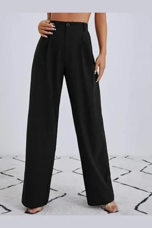 Broadstar Women Black Relaxed Loose Fit High-Rise Wide Leg Trousers