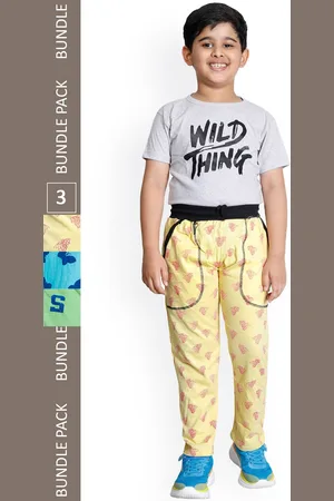 IndiWeaves Boys Pack Of 3 Printed Mid-Rise Cotton Regular Fit Track Pants