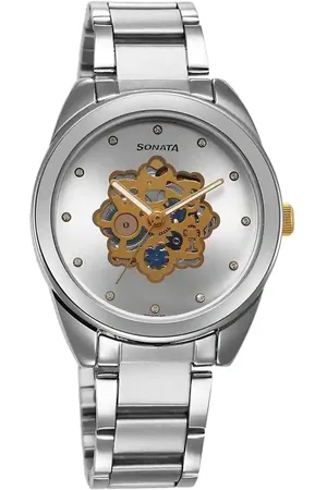 Sonata Women Skeleton Dial & Stainless Steel Bracelet Style Straps Analogue Watch 8182BM01