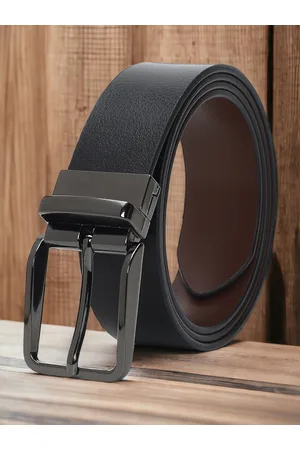 CRUSSET Men Textured Reversible Formal Leather Belt