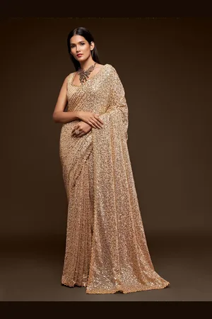 Trendmalls Sequinned Poly Georgette Saree
