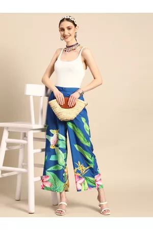 Sangria Women Floral Printed Pleated Parallel Trousers