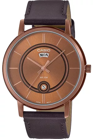 Casio Men Brown Dial & Brown Leather Straps Analogue Watch