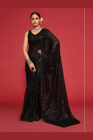 Trendmalls Sequinned Poly Georgette Saree