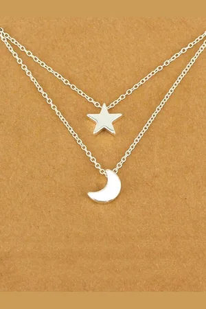 Jewels Galaxy Brass Silver-Plated Layered Star-Moon Necklace