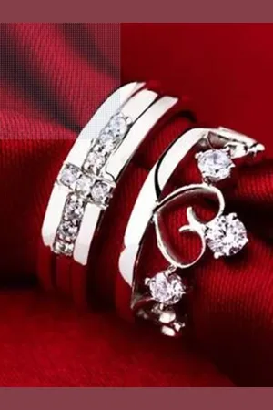 Meenaz Silver-Plated AD-Studded Adjustable Couple Rings