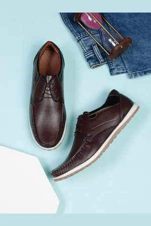 MUTAQINOTI Men Textured Lightweight Comfort Insole Leather Contrast Sole Sneakers