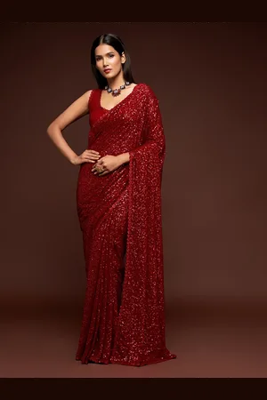 Trendmalls Sequinned Poly Georgette Saree