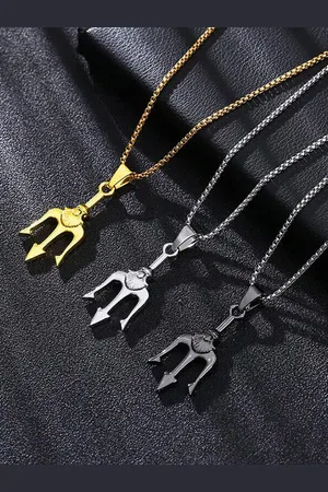 Meenaz Men Set Of 3 Silver-Plated Trident-Shaped Pendant With Chain